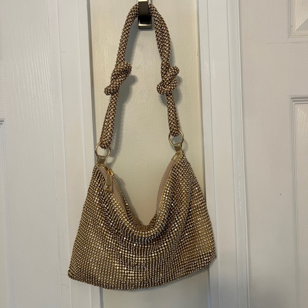 Gold Metallic Mesh Shoulder Bag with Slouchy Silhouette